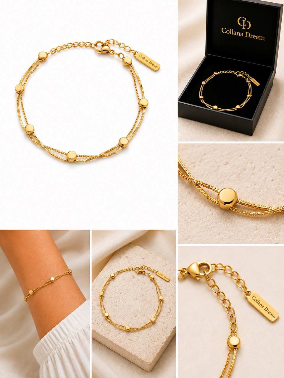 Collezione Aura – Bracciali in acciaio inox placcati oro 18K