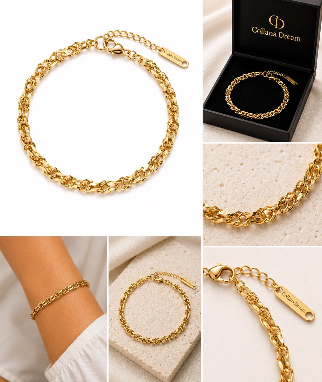 Collezione Aura – Bracciali in acciaio inox placcati oro 18K